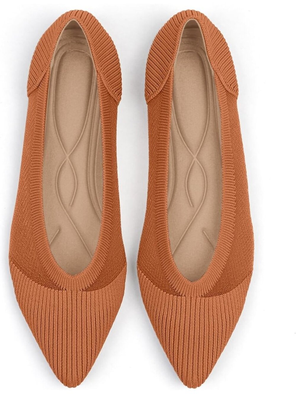 Women's Brown Comfortable Dressy Mesh Pointed Toe Pull On Knit Ballet Flat Shoes